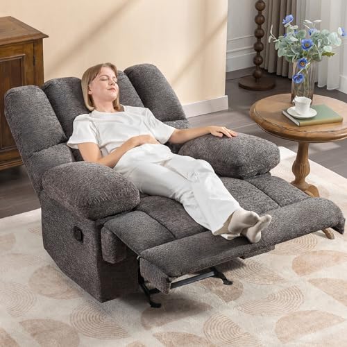 WILLOVE Oversized Recliner Chair, Rocking Recliners, Overstuffed Soft Big Man Manual Rocker Recliner, Extra Large Living Room Chair 350 LBS Capacity, Limestone, XL
