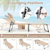 COSTWAY Tanning Chair with Face Hole, Folding Beach Lounge Chair with 4-Position Adjustable Backrest, Pillow & Side Pocket, Foldable Chaise Lounge Chair Outdoor for Sunbathing, Camping (1, Beige)