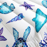 XYNHML Blue Sea Turtle Comforter 3Pcs Ocean Bedding Set Twin Coral Starfish Shell Fish Bedding Set for Kid Teen Girl Boy Adult Bed Decor Conch Manta Ray Quilt with 1 Comforter and 2 Pillowcases XYNHML