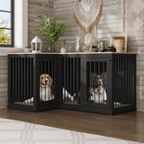 Lovinouse Corner Dog Crate Furniture for 2 Dogs, Indoor Wooden Furniture Style Heavy Duty Large Dog Kennel House with Double Rooms & Divider for Large & Medium Dogs, Black Lovinouse