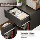 Fluted Nightstands Set of 2, Modern Bedside Table with Drawer and Storage Shelf, Wood End Table Mid Century Night Stands for Bedroom Living Room Sofa Couch Office (Black) INNOD