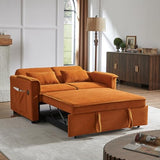Modern Convertible Sofa Couch Bed, USB Ports, 3 in 1 Velvet Sleeper Sofa Pull Out Bed for Living Room Apartment Small, Widen Armrest Reclining Sofa Futon Adjustable Backrest with 2 Pillows(Orange) Deolme