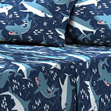 dream FACTORY Kids Sheet Set Lightweight Microfiber Bed Sheets Super Soft Easy Wash Cozy Bedding 10” Pocket - Twin, Blue Sharks dream FACTORY