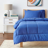 Sweet Home Collection 5 Piece Comforter Set Bag Solid Color All Season Soft Down Alternative Blanket & Luxurious Microfiber Bed Sheets, Royal Blue, Twin Sweet Home Collection