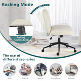 OLIXIS Criss Cross Chair with Wheels Wide Cross Legged Office Desk Vanity Chair Comfy Fabric Armless Adjustable Swivel for Home Computer Task PU Beige OLIXIS