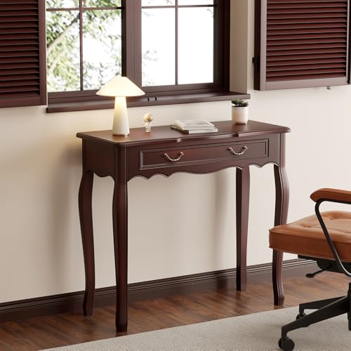 JIAWORLDER Walnut Entryway Table with 1 Drawer Console Table for Entryway Entrance Table for Hallway, Living Room, Foyer, Easy Assembly (Legs Only), 13.77D x 34.64W x 30.7H in JIAWORLDER