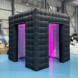 SAYOK Portable Inflatable Photo Booth Enclosure Photobooth Tent Photo Booth Backdrop Inflatable Black Cube Tent with Led Light for Advertising, Bars, Party Wedding (Two Doors, Black&White, 8.2ft) SAYOK