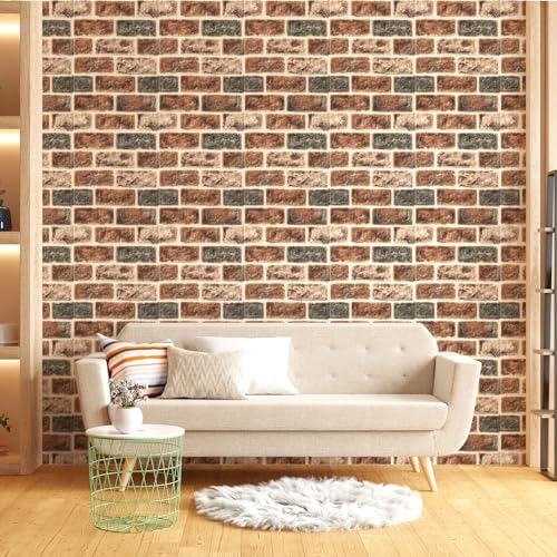 Art3d 10 Pcs 3D Peel and Stick Foam Brick Wall Panels, Gray Brown Art3d