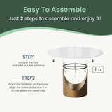 POVISON 59" Round Dining Table for 6, Glossy White Sintered Stone Dining Tabletop with Bronze Carbon Steel Pedestal, Modern Dining Room Table for Living Room, Kitchen (Table ONLY) POVISON