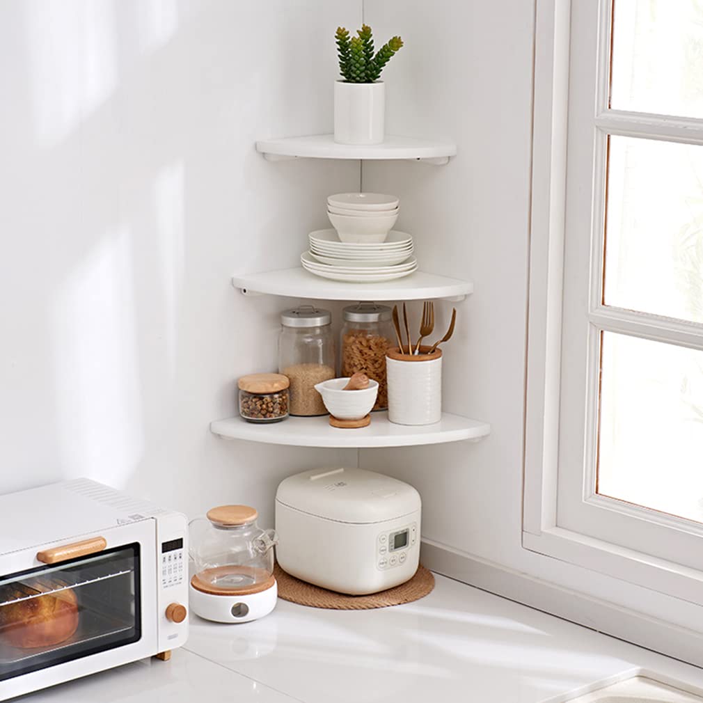 BEUGAWHOO White Oak Floating Corner Shelf - Elegant Wall-Mounted Storage for Plants and Decor BEUGAWHOO