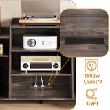 Rresyet 55" Record Player Stand with Charging Station, 4-Tier Vinyl Record Storage Cabinet with Divided Shelves, Adjustable Shelf，Large Capacity Storage for Music Room Living Room Rresyet