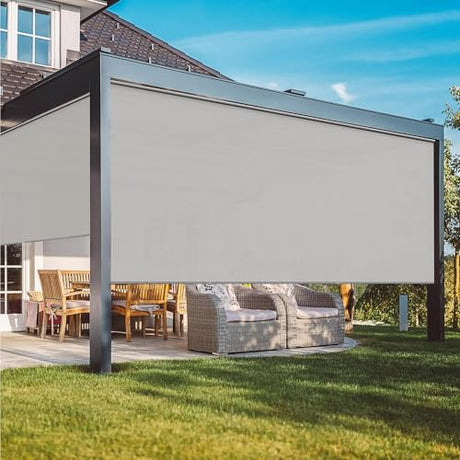 Outdoor Roller Shades for Patio with New Operation Mode (with Pull Rod-No Need Crank), Upgraded Materials Patio Shades Roller Up Outdoor with 95% UV Protection, Outdoor Blinds for Patio Proch May in Color