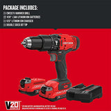 CRAFTSMAN V20 Cordless Hammer Drill Kit, 1/2 inch, 2 Batteries and Charger Included (CMCD711C2) CRAFTSMAN