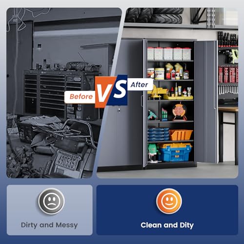 Yizosh Metal Storage Cabinet with Locking Doors and 5 Adjustable Shelves, 72" Garage Storage Cabinet Steel Lockable for Office,Home,Garage Yizosh