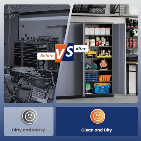 Yizosh Metal Storage Cabinet with Locking Doors and 5 Adjustable Shelves, 72" Garage Storage Cabinet Steel Lockable for Office,Home,Garage Yizosh
