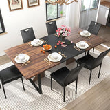 chartustriable 7PCS Dining Table Set for 4 5 6 People, 71" Large Long Wooden Kitchen Table with 6 Chairs (Brown+Black, 71IN Table+6 PCS Chairs) chartustriable