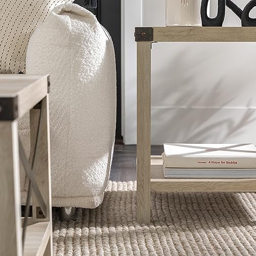 Walker Edison Sedalia Modern Farmhouse Metal X Side Table, 18 Inch, White Oak Walker Edison