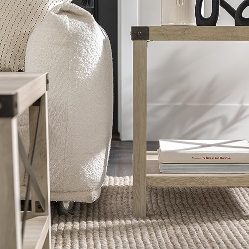 Walker Edison Sedalia Modern Farmhouse Metal X Side Table, 18 Inch, White Oak - WoodArtSupply