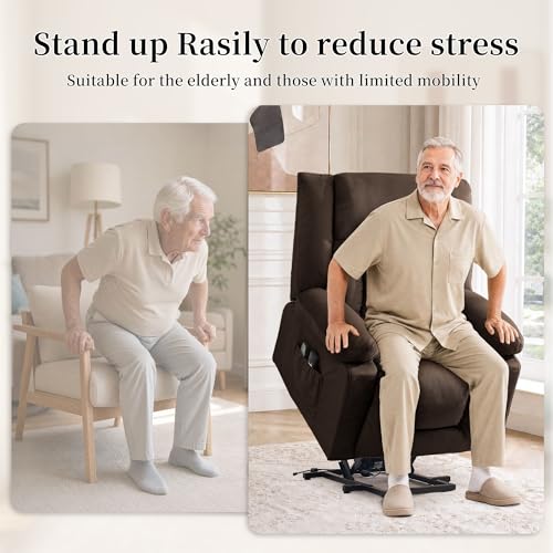 Korser Power Lift Recliner Chair for Elderly with Massage and Heat, Oversized Electric Recliner with Side Pockets, Living Room, Waffle, Brown