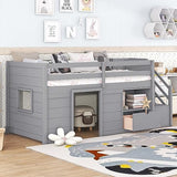 Bellemave Twin Low loft Bed for Kids,Wood Loft Beds,Modern Farmhouse Twin loft Bed with Storage, No Box Spring Needed, for Kids,Gray Bellemave