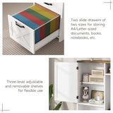 Vabches 51" Executive Desk Farmhouse Home Office Desk with Charging Station, LED Light, File Drawer, Storage Cabinet, Monitor Stand, Wood Computer Desk with Hutch for Work Study Writing (White) Vabches