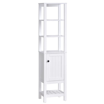 HOMCOM White Freestanding Tall Bathroom Storage Cabinet with Shelves - WoodArtSupply