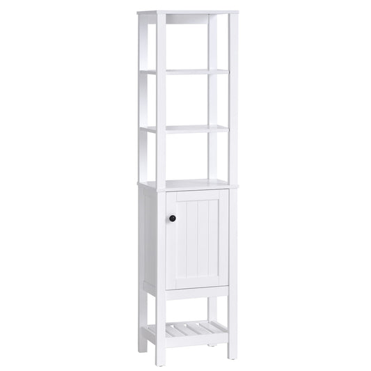 HOMCOM White Freestanding Tall Bathroom Storage Cabinet with Shelves - WoodArtSupply