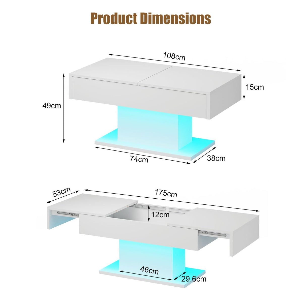 HedoAjim White LED Coffee Table with Storage for Living Room, Living Room Table Rectangular Center Table, Modern High Glossy Wooden Coffee Tables with 16 Colors LED Lights for Dining Reception Room HedoAjim