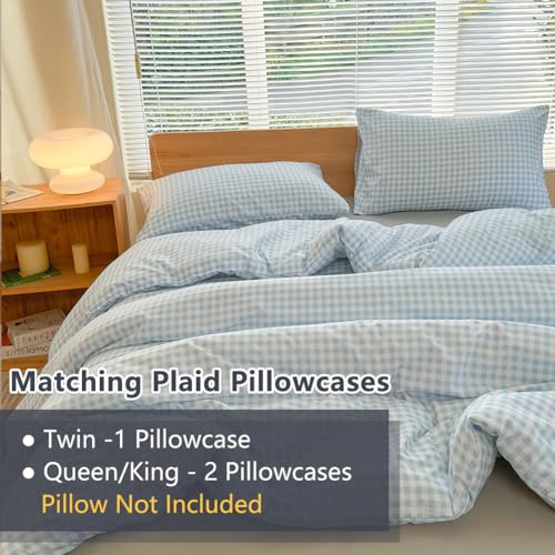 NSNLGSGC Twin Comforter Set, Light Blue Gingham Bedding Sets, Blue Grid Bed Comforter 2 Pieces (1 Comforter, 1 Pillowcase) NSNLGSGC