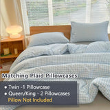 NSNLGSGC Twin Comforter Set, Light Blue Gingham Bedding Sets, Blue Grid Bed Comforter 2 Pieces (1 Comforter, 1 Pillowcase) NSNLGSGC