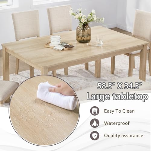 LUMISOL 6-Piece Dining Table Set with Bench and Chairs, Farmhouse Kitchen Table Set for 6 People, Wooden Table and Chairs Set for Kitchen, Dining Room, Light Oak+Beige LUMISOL
