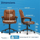 Click365 Transform 1.0 Extra Comfort Ergonomic Mid Back Desk Chair, with Padded armrests, Adjustable-Height, Tilt, Lumbar Support, Bonded Leather, Cognac Click365