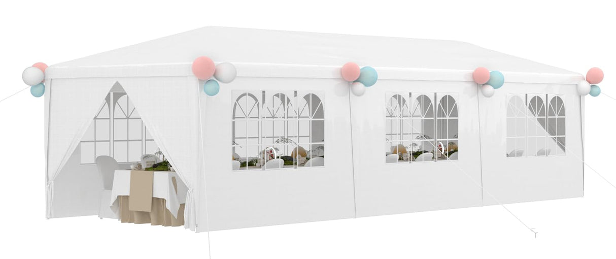 YOLENY 10x30 Ft Outdoor Party Canopy, Waterproof Heavy Duty Wedding Tent with 6 Sidewalls & 2 Zippered Doors, Event Tent for Birthday, Patio, BBQ, and Holiday Gatherings, White YOLENY