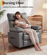 GarveeHome Oversized Leather Recliner Chair, Swivel Rocker Manual Recliner for Adults, Lazy Rocking Chair with Comfort Arms and Back Single Sofa for Living Room