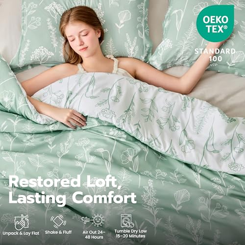 Joiedomi Full Size Comforter Set, Sage Green 3 Pieces Floral Full Bedding Set for Girls Bed with 1 Soft Reversible Botanical Comforter and 2 Pillow Shams, Bed in a Bag for All Seasons Joiedomi