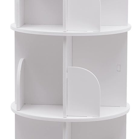 5-Tier 360° Rotating Corner Bookshelf by HAPPCUCOE - Contemporary White Floor Standing Organizer for Home and Office HAPPCUCOE