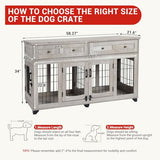 Dog Crate Furniture with 5 Doors, 58" Wooden Dog Kennel End Table with Large Capacity Drawers, Dog House with Openable Divider for Small/Medium/Large Dog,Dog Cage,Side End Table (Rustic Grey) LALFPET