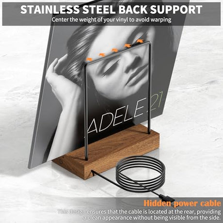 KORRTFID Now Playing Vinyl Record Stand, Light Up Vinyl Record Display Stand with RGB Sound Control Pickup Rhythm Lights Bar, Warm White Light with Fingerprint-Proof Acrylic Letters KORRTFID