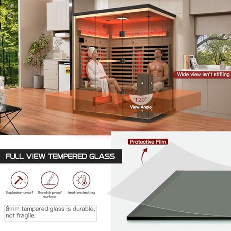 SWHSE 3-5 Persons Sauna, Far Infrared Saunas for Home with 15 mins Fast Warm-up & Himalayan Salt Brick, Panoramic View SWHSE