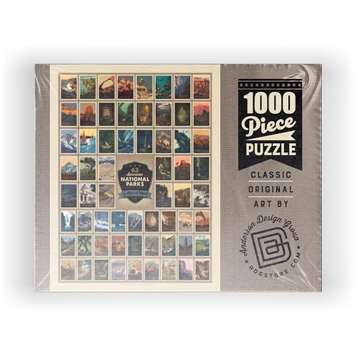 MyPuzzle 63 American National Parks: by Kenneth Crane, Vintage Poster - Premium 1000 Piece Jigsaw Puzzle for Adults MyPuzzle.com