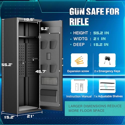 Greenvelly 10-12 Rifle Gun Safe, Quick Access Large Gun Safe for Rifles and pistols with Fingerprint Keypad, Electronic Locking Gun Cabinet Rifle Safe with Gun Safes Pocket and Rifle Rack for - WoodArtSupply