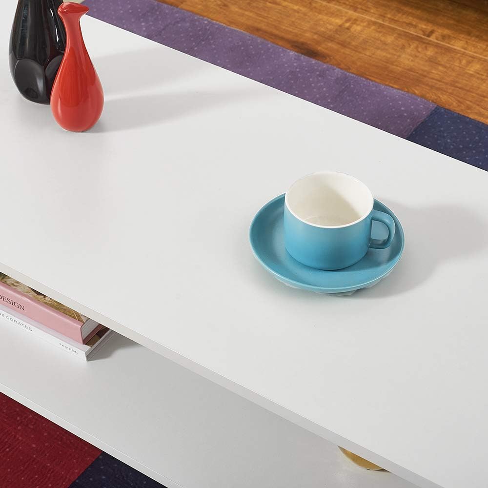 Panana 2-Tier Coffee Table Simple Couch Sofa Side End Table Tea Accent Table for Living Room Office, 39.4" x 15.7" x 15.7" (White) Panana