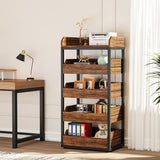 Tribesigns Wood Fruit and Vegetable Storage Rack, 5-Tier Pull-Out Snack Stand Fruit Basket Stand, Utility Shelf Organizer for Kitchen, Living Room, Bedroom, Rustic Brown Tribesigns