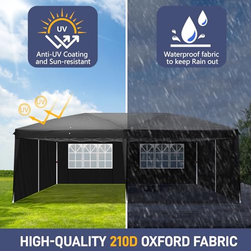 Outvita 10x20ft Pop Up Canopy Tent, Outdoor Instant Shelter Folding Canopy with 6 Side Walls and Carry Bag for Commercial Events, Party, Backyard BBQ, Camping Black Outvita