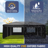 Outvita 10x20ft Pop Up Canopy Tent, Outdoor Instant Shelter Folding Canopy with 6 Side Walls and Carry Bag for Commercial Events, Party, Backyard BBQ, Camping Black Outvita