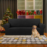 KEKUOU Stretch Sofa Cover Slipcover ，Couch Covers for 3 Cushion Couch Sofa pet Friendly (78"-94") Furniture Protector Sofa with Elastic Bottom for Kids,Dog, Jacquard Small Checked(Large,Black) KEKUOU