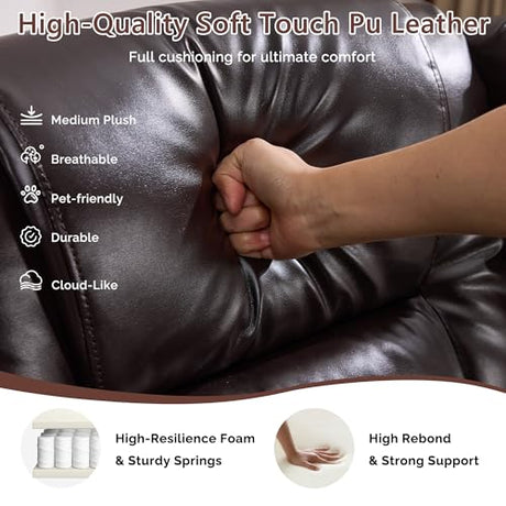 Loveseat Recliner Sofa, Power Reclining Loveseat Sofa Couches with Center Console, Bluetooth Speaker, LED Lights, Cup Holder, PU Leather Wall Hugger Recliners for Living Room, RV, Home Theater, Brown BIAOZHIKE