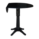 IC International Concepts 42" Round Dual Drop Leaf Pedestal, 42.3" H Dining Table, Black IC International Concepts