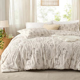 Bedsure Queen Comforter Set - Beige Bed Set, 3 Pieces Cute Floral Bedding, 1 Soft Botanical Flowers Comforter and 2 Pillow Shams Bedsure