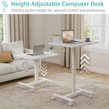 WINAZ Small White Standing Rolling Desk - 24 Inch Portable Mobile Stand Up Kids Desk Adjustable Height with Wheels for Small Spaces, Couch Laptop Desks Side End Table for Home Office, White WINAZ